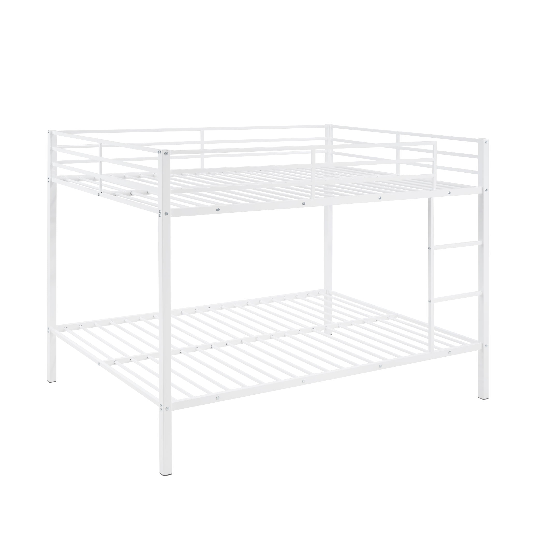 Full Over Full Bunk Bed, Heavy Duty Metal Bunk Bed Frame With Built-in Ladder And Safety Guard Rail, Low Metal Bunk Bed Frame For Kids, No Boxspring Required, For Small Spaces, White_voghion.com